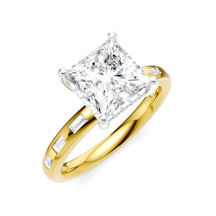1/3 Ctw Akari Princess Shape Baguette and Round Cut Diamond Semi Mount Engagement Ring in 14K Yellow and White Gold