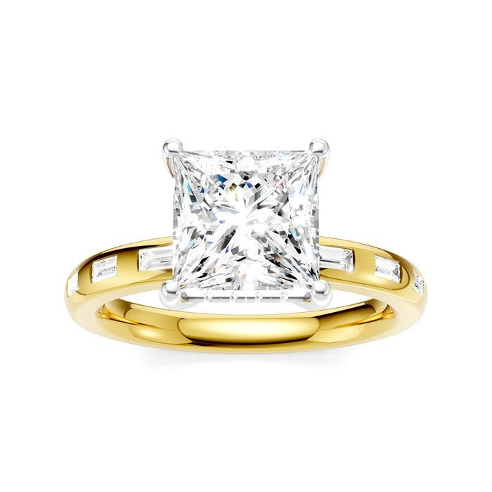 1/3 Ctw Akari Princess Shape Baguette and Round Cut Diamond Semi Mount Engagement Ring in 14K Yellow and White Gold