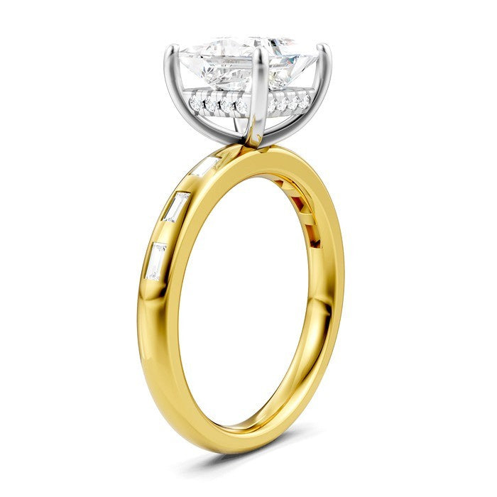 1/3 Ctw Akari Princess Shape Baguette and Round Cut Diamond Semi Mount Engagement Ring in 14K Yellow and White Gold
