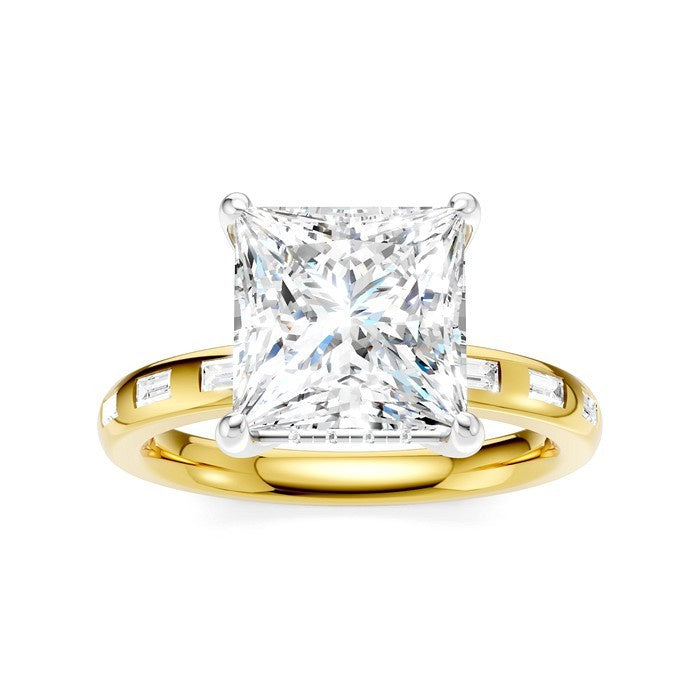 1/3 Ctw Princess Shape Baguette and Round Cut Diamond Semi-Mount Engagement Ring in 14K Yellow and White Gold