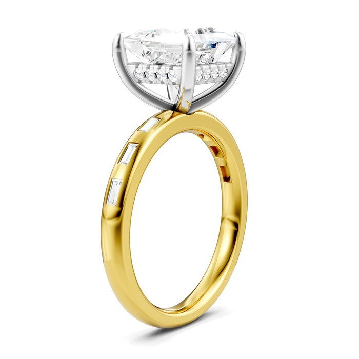 1/3 Ctw Princess Shape Baguette and Round Cut Diamond Semi-Mount Engagement Ring in 14K Yellow and White Gold