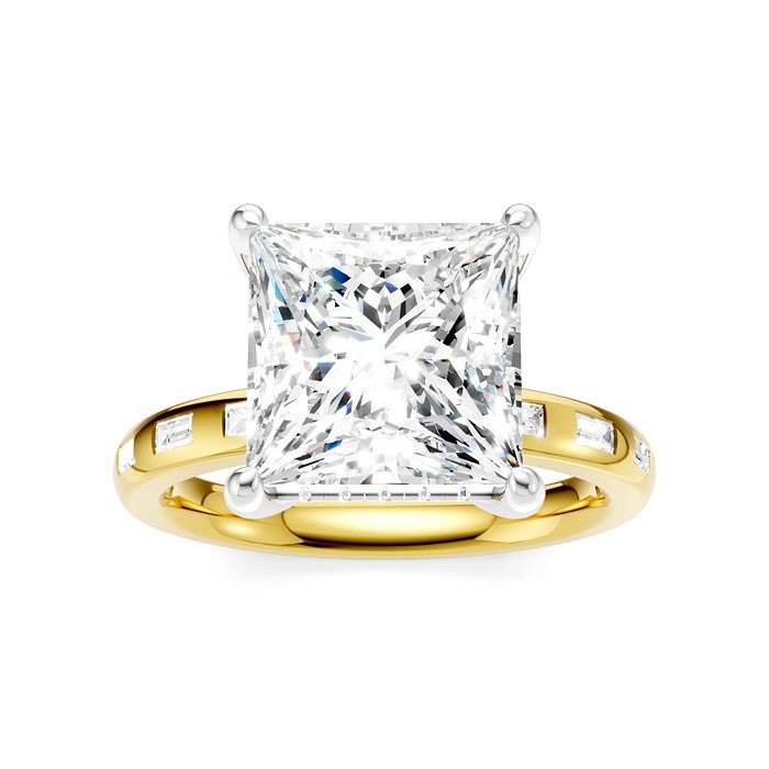 1/3 Ctw Princess Shape Baguette and Round Cut Diamond Semi-Mount Engagement Ring in 14K Yellow and White Gold