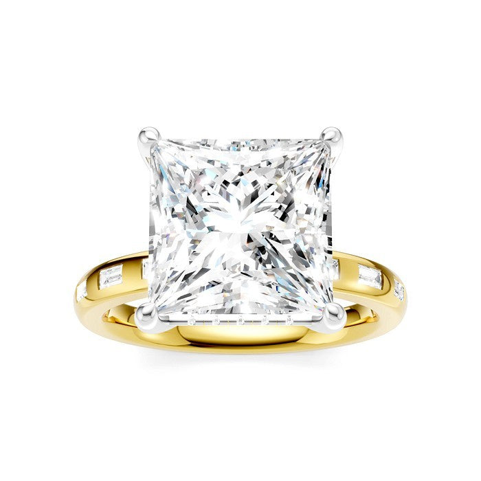 1/3 Ctw Princess Shape Baguette and Round Cut Diamond Semi-Mount Engagement Ring in 14K Yellow and White Gold