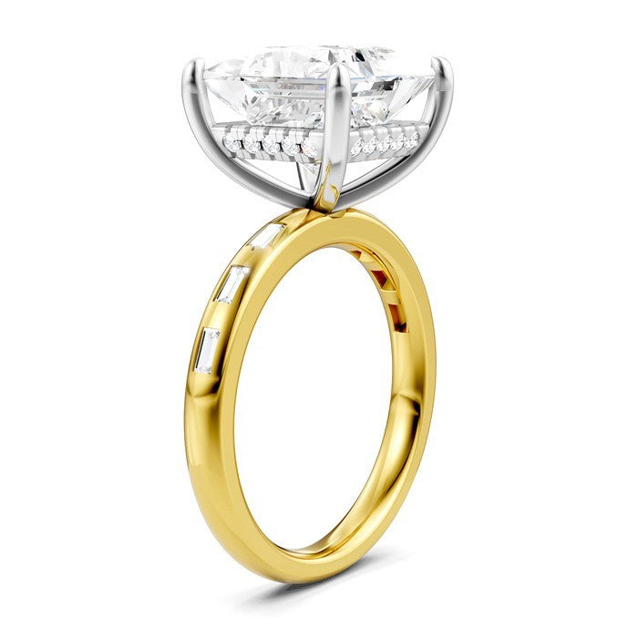 1/3 Ctw Princess Shape Baguette and Round Cut Diamond Semi-Mount Engagement Ring in 14K Yellow and White Gold