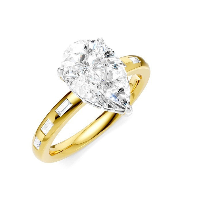 1/3 Ctw Akari Pear Shape Baguette and Round Cut Diamond Semi Mount Engagement Ring in 14K Yellow and White Gold