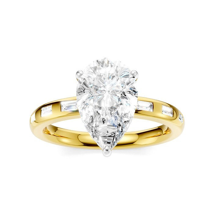1/3 Ctw Akari Pear Shape Baguette and Round Cut Diamond Semi Mount Engagement Ring in 14K Yellow and White Gold