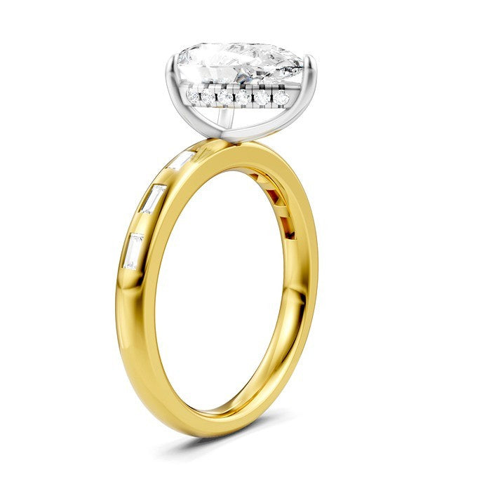 1/3 Ctw Akari Pear Shape Baguette and Round Cut Diamond Semi Mount Engagement Ring in 14K Yellow and White Gold