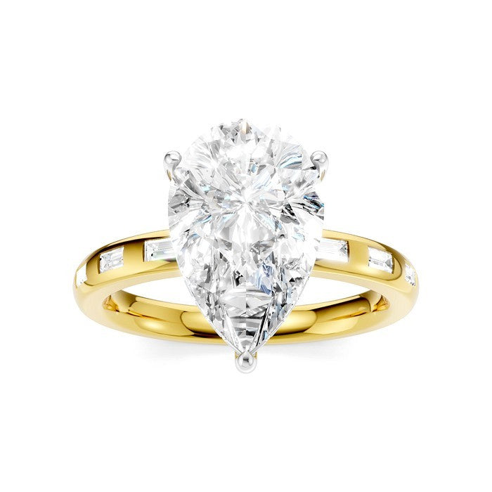 1/3 Ctw Pear Shape Baguette and Round Cut Diamond Semi-Mount Engagement Ring in 14K Yellow and White Gold