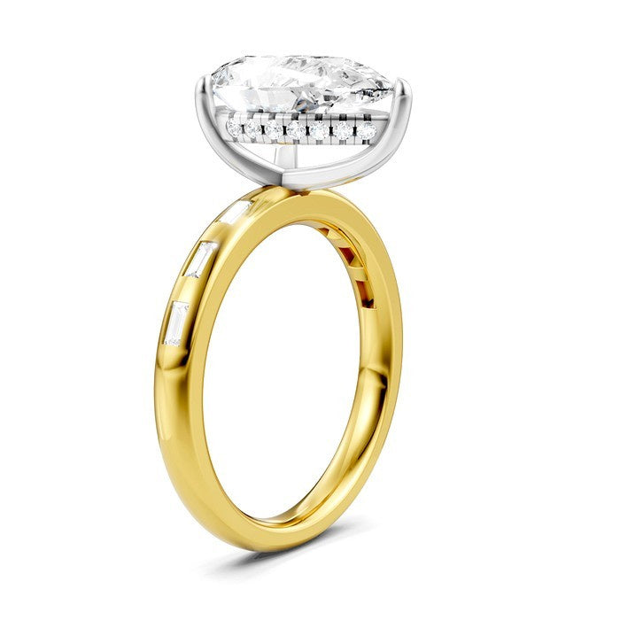1/3 Ctw Pear Shape Baguette and Round Cut Diamond Semi-Mount Engagement Ring in 14K Yellow and White Gold