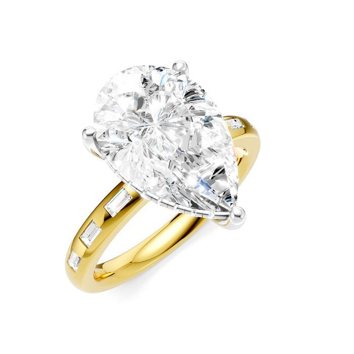 1/3 Ctw Pear Shape Baguette and Round Cut Diamond Semi-Mount Engagement Ring in 14K Yellow and White Gold
