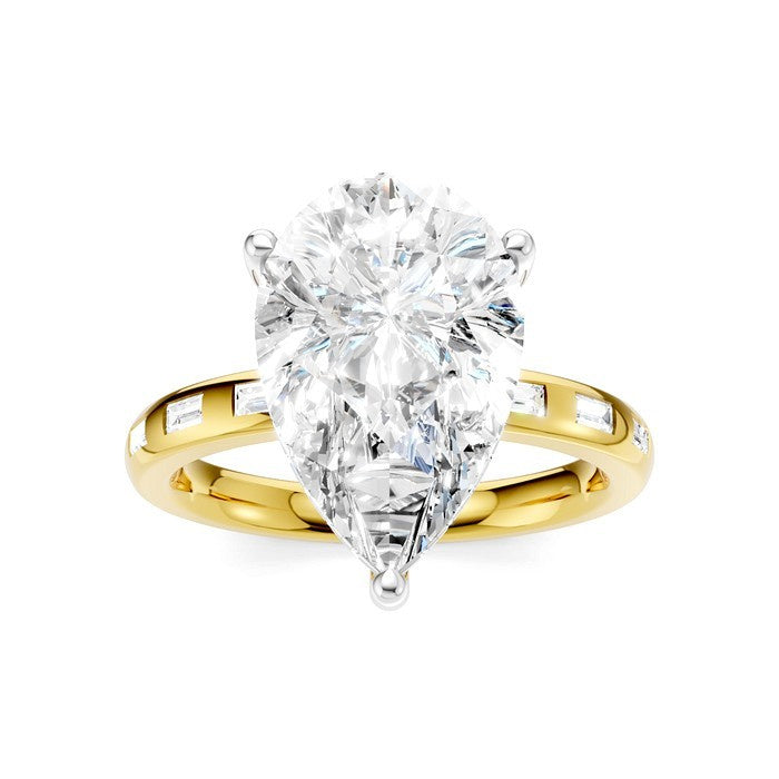 1/3 Ctw Pear Shape Baguette and Round Cut Diamond Semi-Mount Engagement Ring in 14K Yellow and White Gold
