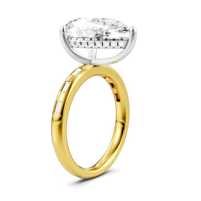 1/3 Ctw Pear Shape Baguette and Round Cut Diamond Semi-Mount Engagement Ring in 14K Yellow and White Gold