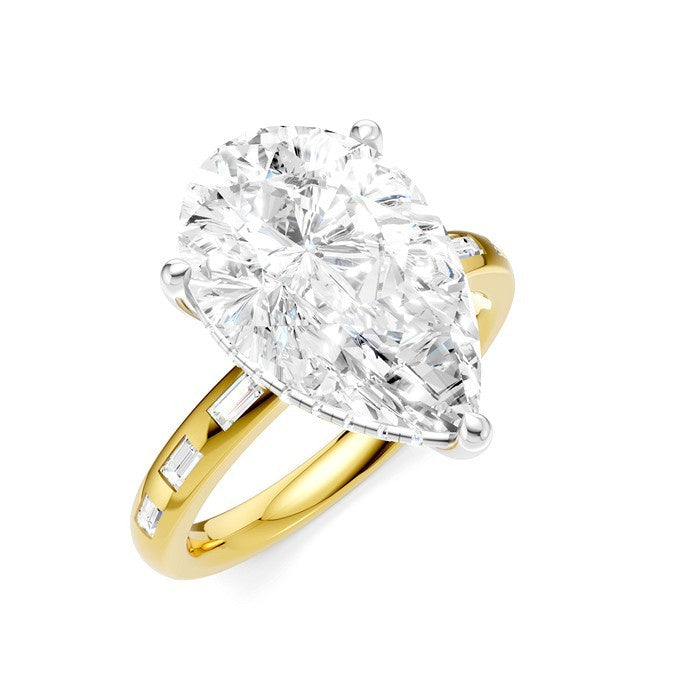 1/3 Ctw Pear Shape Baguette and Round Cut Diamond Semi-Mount Engagement Ring in 14K Yellow and White Gold