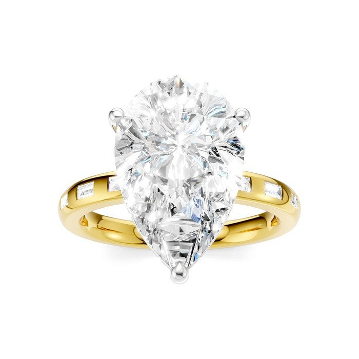 1/3 Ctw Pear Shape Baguette and Round Cut Diamond Semi-Mount Engagement Ring in 14K Yellow and White Gold
