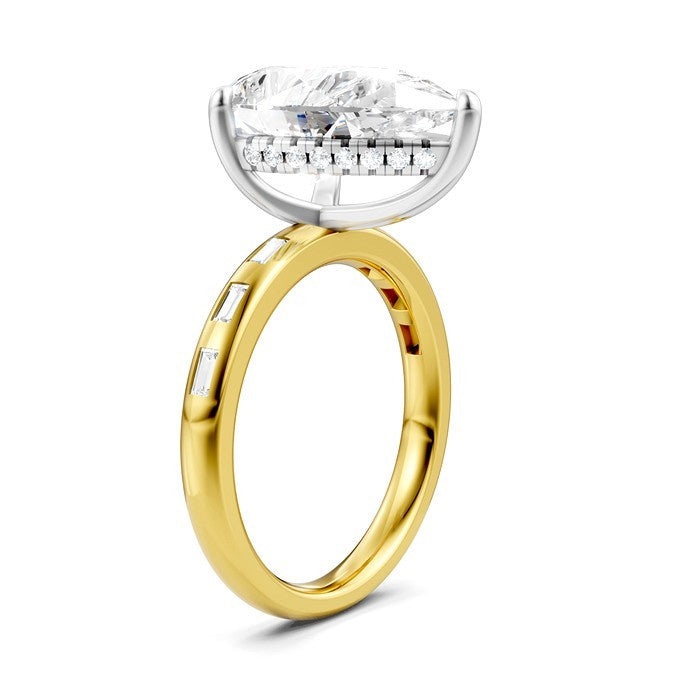 1/3 Ctw Pear Shape Baguette and Round Cut Diamond Semi-Mount Engagement Ring in 14K Yellow and White Gold