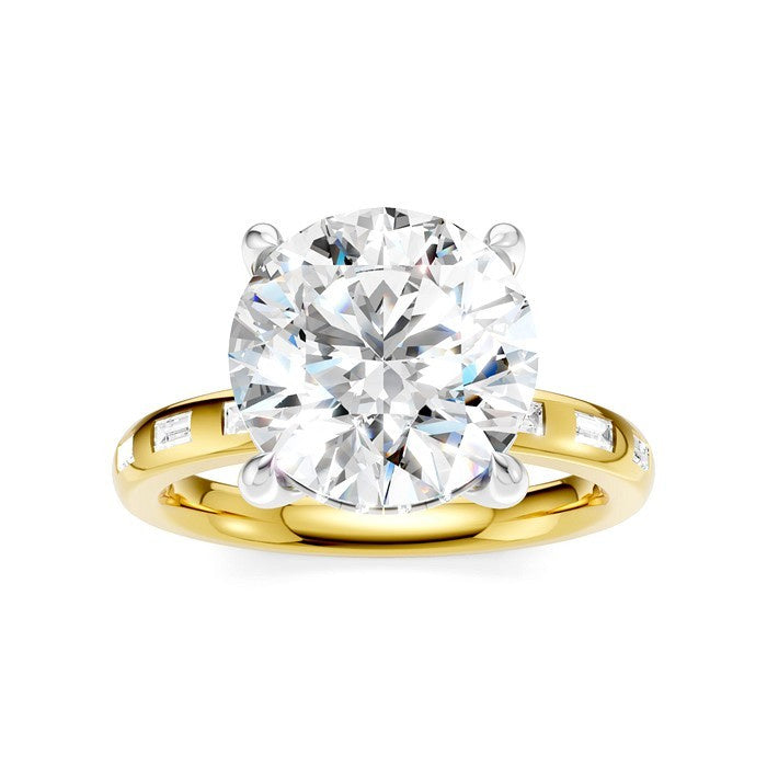 1/3 Ctw Akari Circular Shape, Baguette and Round Cut Diamond Semi Mount Engagement Ring in 14K Yellow and White Gold