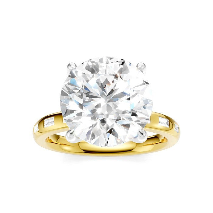 1/3 Ctw Round Shape Baguette and Round Cut Diamond Semi-Mount Engagement Ring in 14K Yellow and White Gold