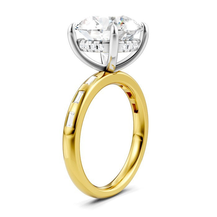 1/3 Ctw Round Shape Baguette and Round Cut Diamond Semi-Mount Engagement Ring in 14K Yellow and White Gold