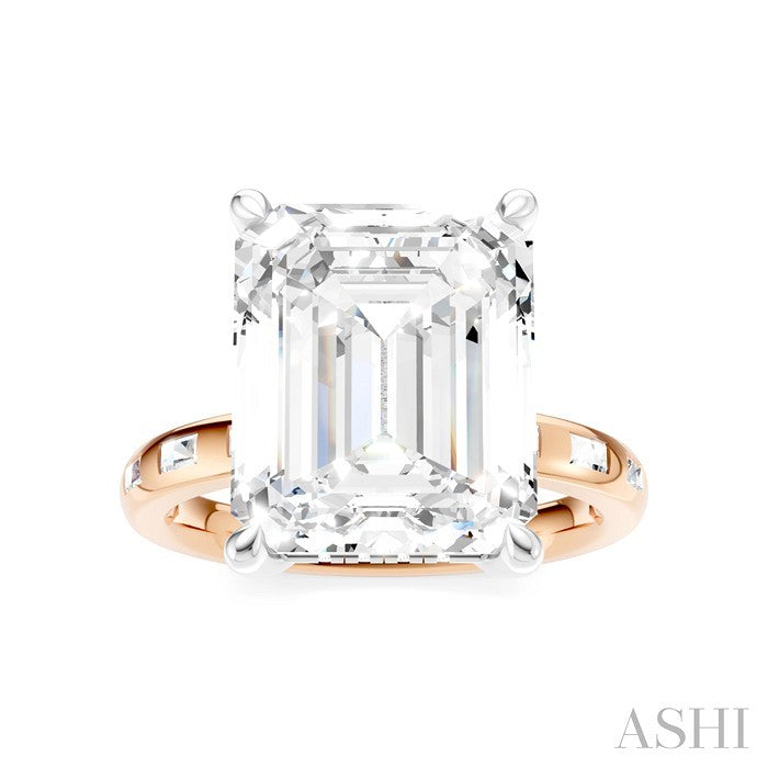 1/3 Ctw Emerald Shape Baguette and Round Cut Diamond Semi-Mount Engagement Ring in 14K Rose and White Gold