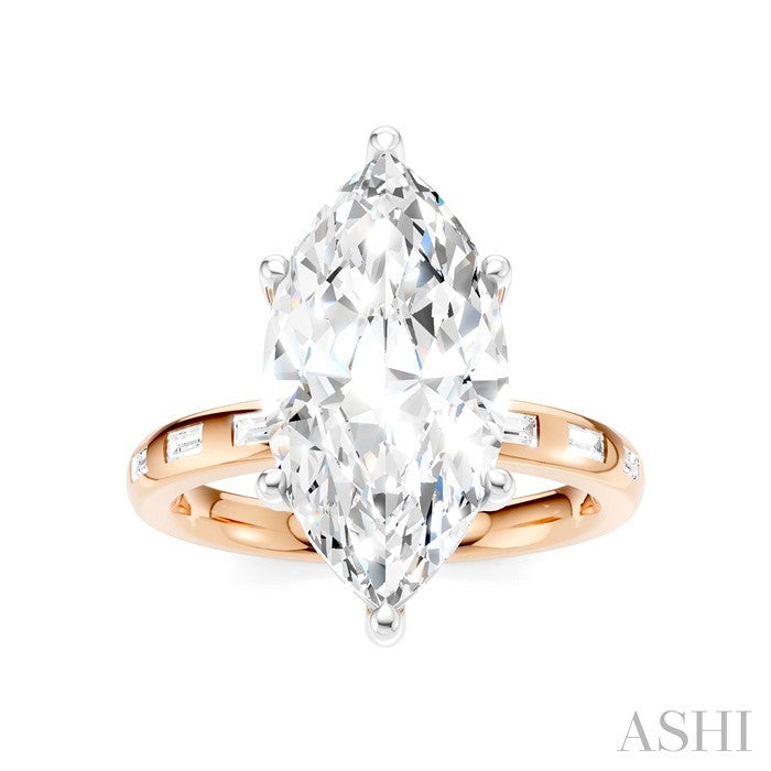 1/3 Ctw Akari Marquise Shape Baguette and Round Cut Diamond Semi Mount Engagement Ring in 14K Rose and White Gold