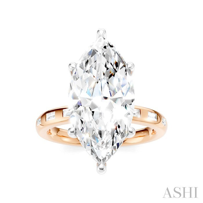 1/3 Ctw Marquise Shape Baguette and Round Cut Diamond Semi-Mount Engagement Ring in 14K Rose and White Gold