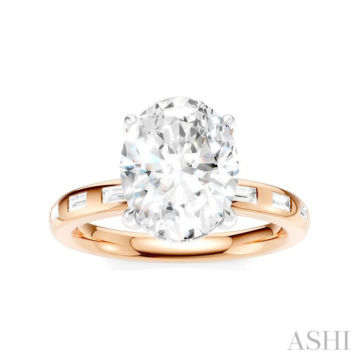1/3 Ctw Akari Oval Shape Baguette and Round Cut Diamond Semi Mount Engagement Ring in 14K Rose and White Gold