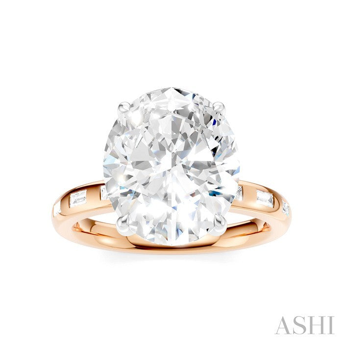 1/3 Ctw Oval Shape Baguette and Round Cut Diamond Semi-Mount Engagement Ring in 14K Rose and White Gold