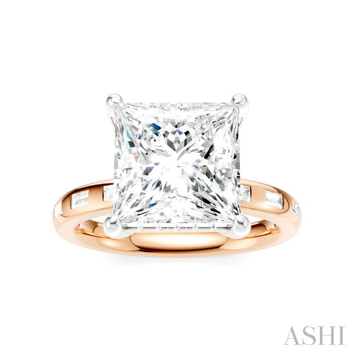 1/3 Ctw Princess Shape Baguette and Round Cut Diamond Semi-Mount Engagement Ring in 14K Rose and White Gold