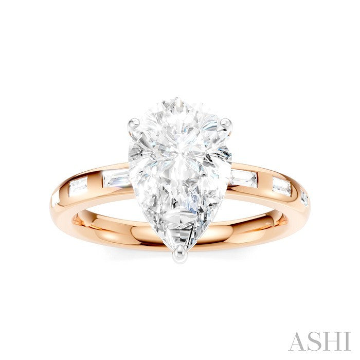 1/3 Ctw Akari Pear Shape Baguette and Round Cut Diamond Semi Mount Engagement Ring in 14K Rose and White Gold
