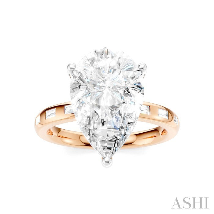1/3 Ctw Pear Shape Baguette and Round Cut Diamond Semi-Mount Engagement Ring in 14K Rose and White Gold