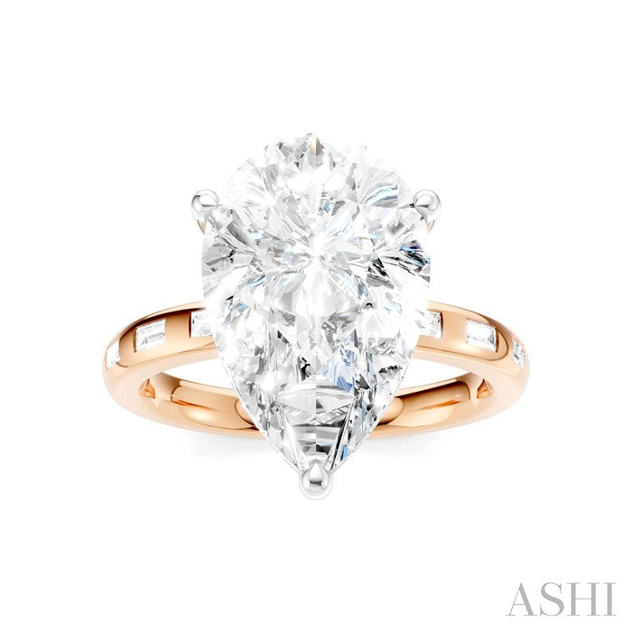 1/3 Ctw Pear Shape Baguette and Round Cut Diamond Semi-Mount Engagement Ring in 14K Rose and White Gold