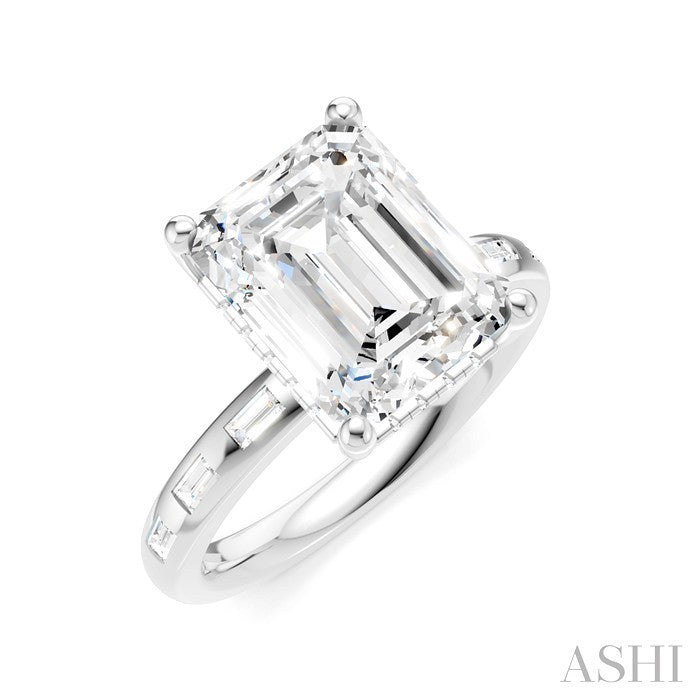 1/3 Ctw Emerald Shape Baguette and Round Cut Diamond Semi-Mount Engagement Ring in 14K White Gold