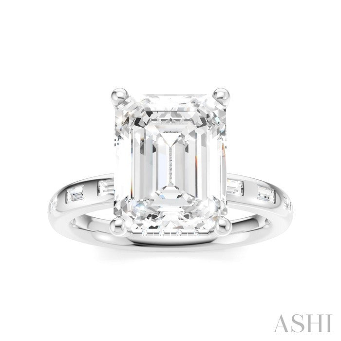 1/3 Ctw Emerald Shape Baguette and Round Cut Diamond Semi-Mount Engagement Ring in 14K White Gold