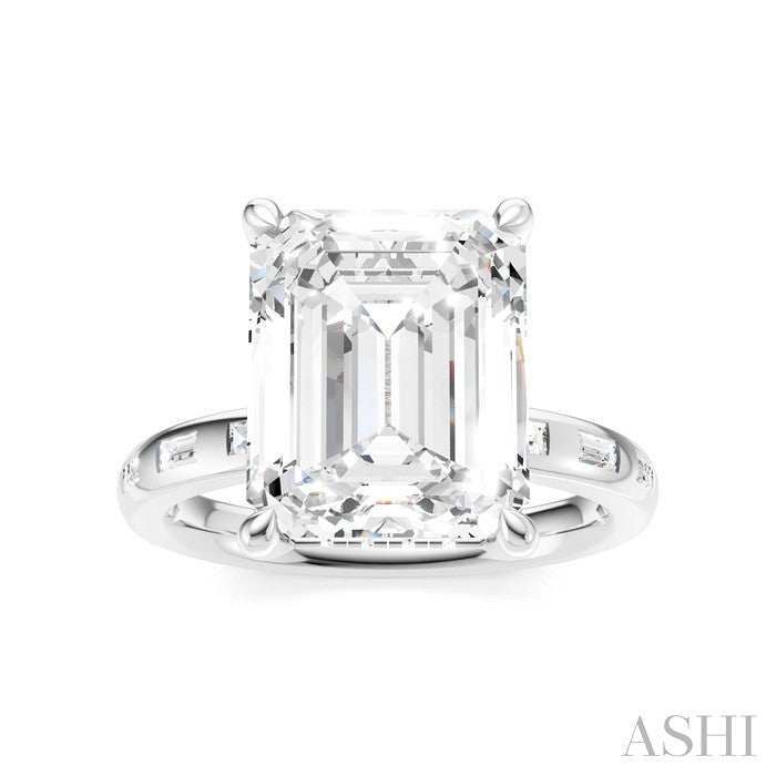 1/3 Ctw Emerald Shape Baguette and Round Cut Diamond Semi-Mount Engagement Ring in 14K White Gold