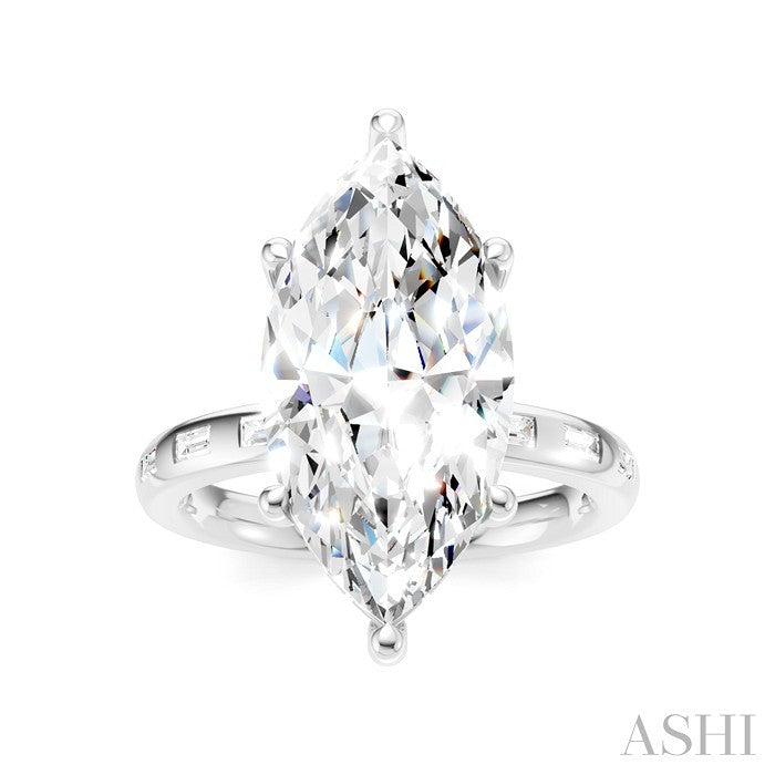 1/3 Ctw Marquise Shape Baguette and Round Cut Diamond Semi-Mount Engagement Ring in 14K White Gold