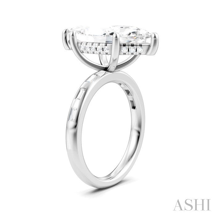1/3 Ctw Marquise Shape Baguette and Round Cut Diamond Semi-Mount Engagement Ring in 14K White Gold