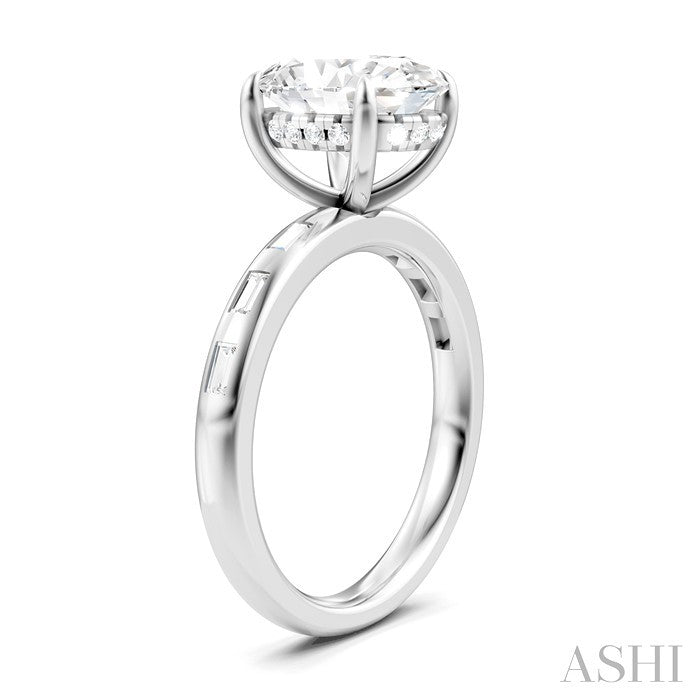 1/3 Ctw Akari Oval Shape Baguette and Round Cut Diamond Semi Mount Engagement Ring in 14K White Gold