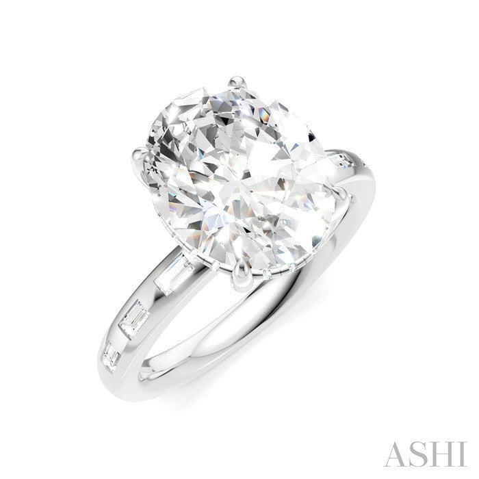 1/3 Ctw Oval Shape Baguette and Round Cut Diamond Semi-Mount Engagement Ring in 14K White Gold