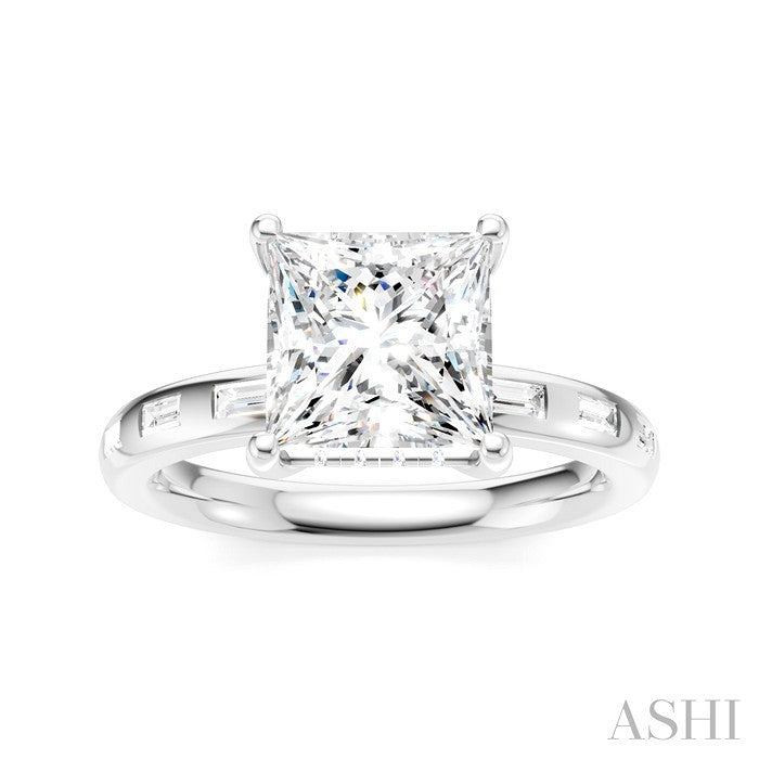 1/3 Ctw Akari Princess Shape Baguette and Round Cut Diamond Semi Mount Engagement Ring in 14K White Gold