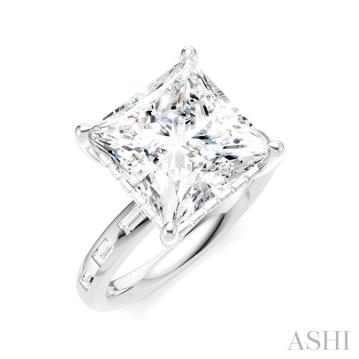 1/3 Ctw Princess Shape Baguette and Round Cut Diamond Semi-Mount Engagement Ring in 14K White Gold