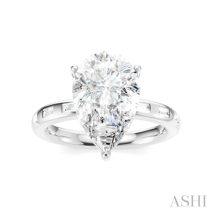 1/3 Ctw Pear Shape Baguette and Round Cut Diamond Semi-Mount Engagement Ring in 14K White Gold