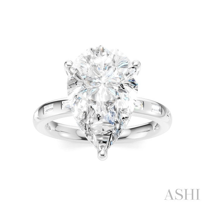 1/3 Ctw Pear Shape Baguette and Round Cut Diamond Semi-Mount Engagement Ring in 14K White Gold