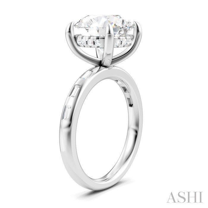 1/3 Ctw Akari Circular Shape, Baguette and Round Cut Diamond Semi Mount Engagement Ring in 14K White Gold