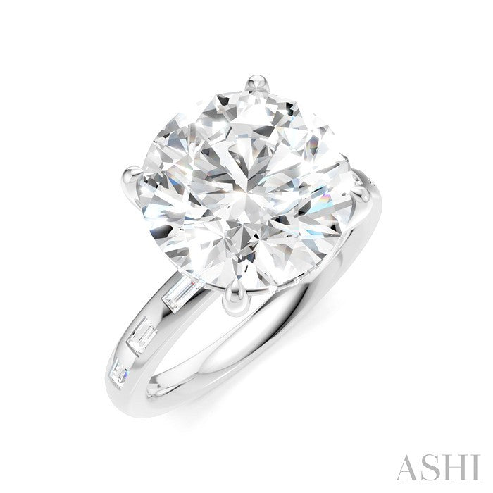 1/3 Ctw Round Shape Baguette and Round Cut Diamond Semi-Mount Engagement Ring in 14K White Gold