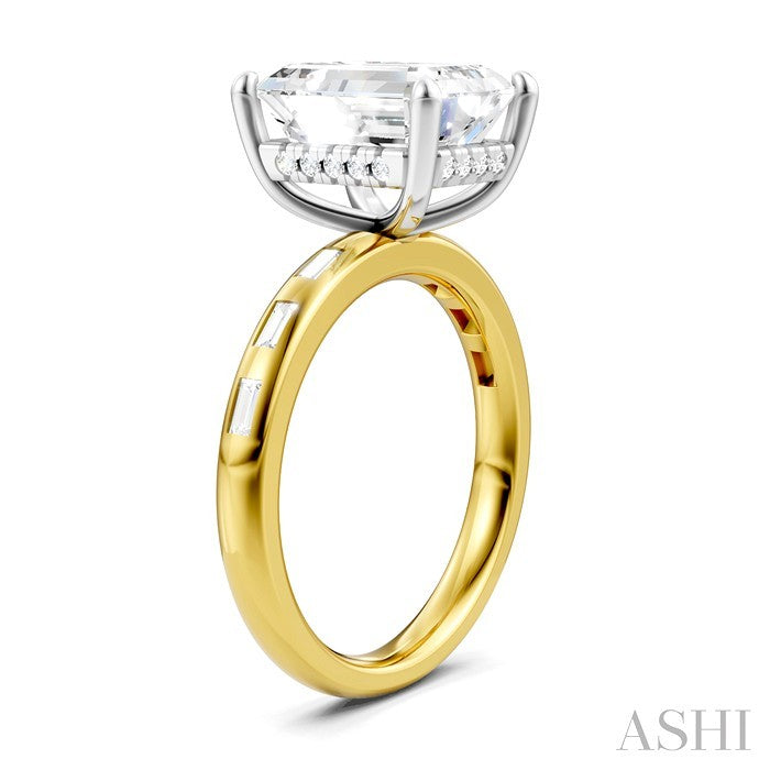 1/3 Ctw Emerald Shape Baguette and Round Cut Diamond Semi-Mount Engagement Ring in 14K Yellow and White Gold