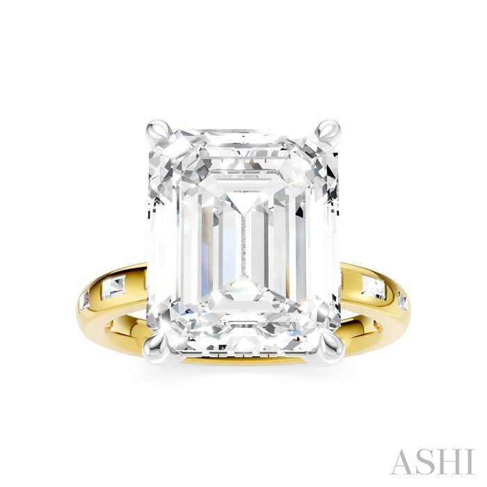 1/3 Ctw Emerald Shape Baguette and Round Cut Diamond Semi-Mount Engagement Ring in 14K Yellow and White Gold