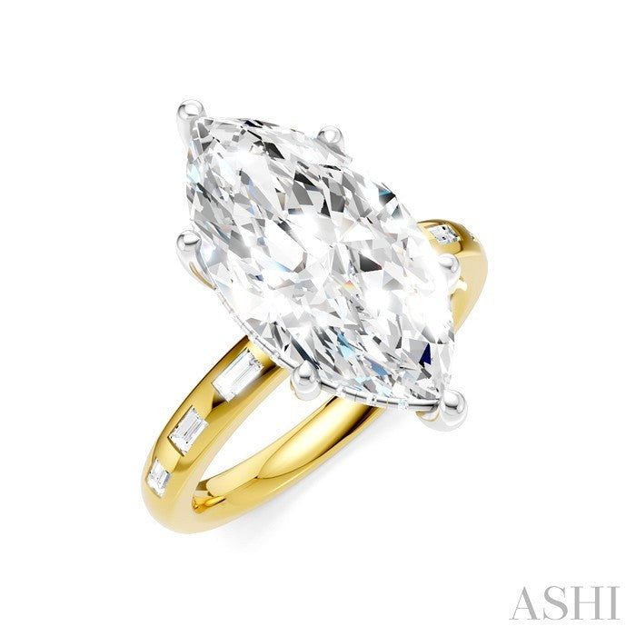 1/3 Ctw Akari Marquise Shape Baguette and Round Cut Diamond Semi Mount Engagement Ring in 14K Yellow and White Gold