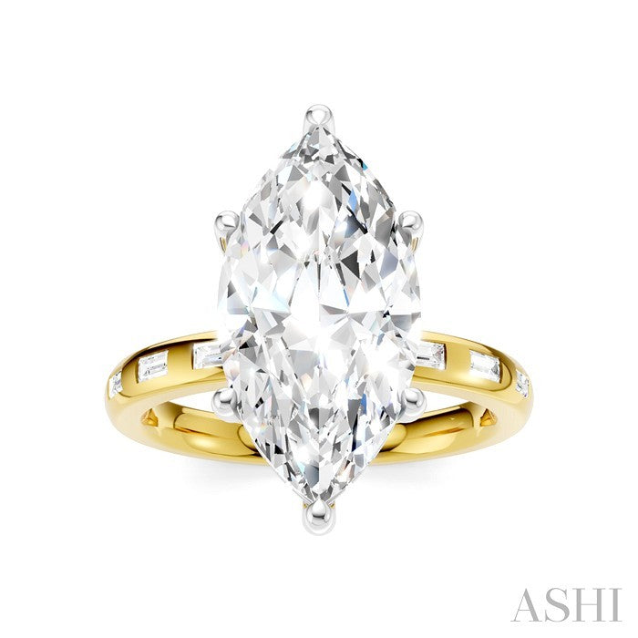 1/3 Ctw Akari Marquise Shape Baguette and Round Cut Diamond Semi Mount Engagement Ring in 14K Yellow and White Gold
