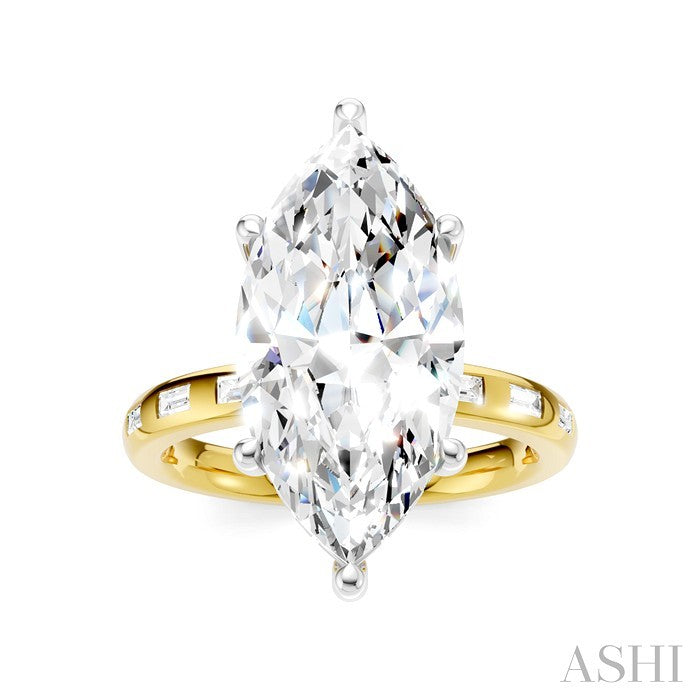 1/3 Ctw Marquise Shape Baguette and Round Cut Diamond Semi-Mount Engagement Ring in 14K Yellow and White Gold