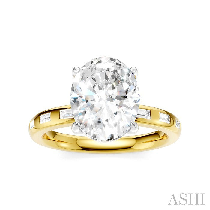 1/3 Ctw Akari Oval Shape Baguette and Round Cut Diamond Semi Mount Engagement Ring in 14K Yellow and White Gold